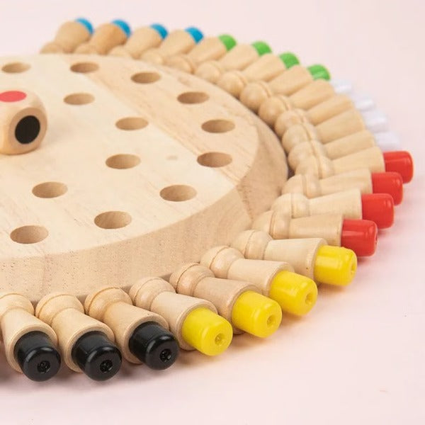Wooden Memory Match Stick Game with 24 Color Pegs for Kids and Adults