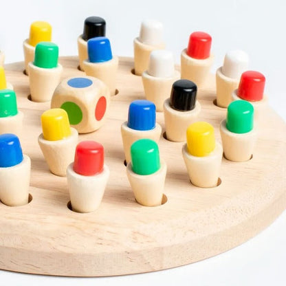 Wooden Memory Match Stick Game with 24 Color Pegs for Kids and Adults