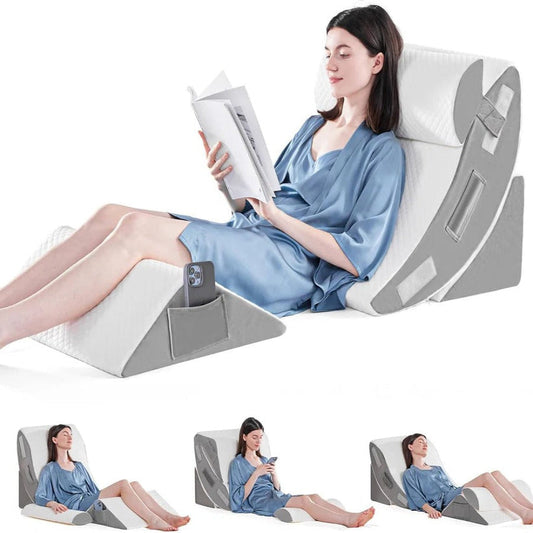 Memory Foam Triangle Wedge Pillow Set with Washable Plush Covers in 4 Piece Pack for Bed Rest