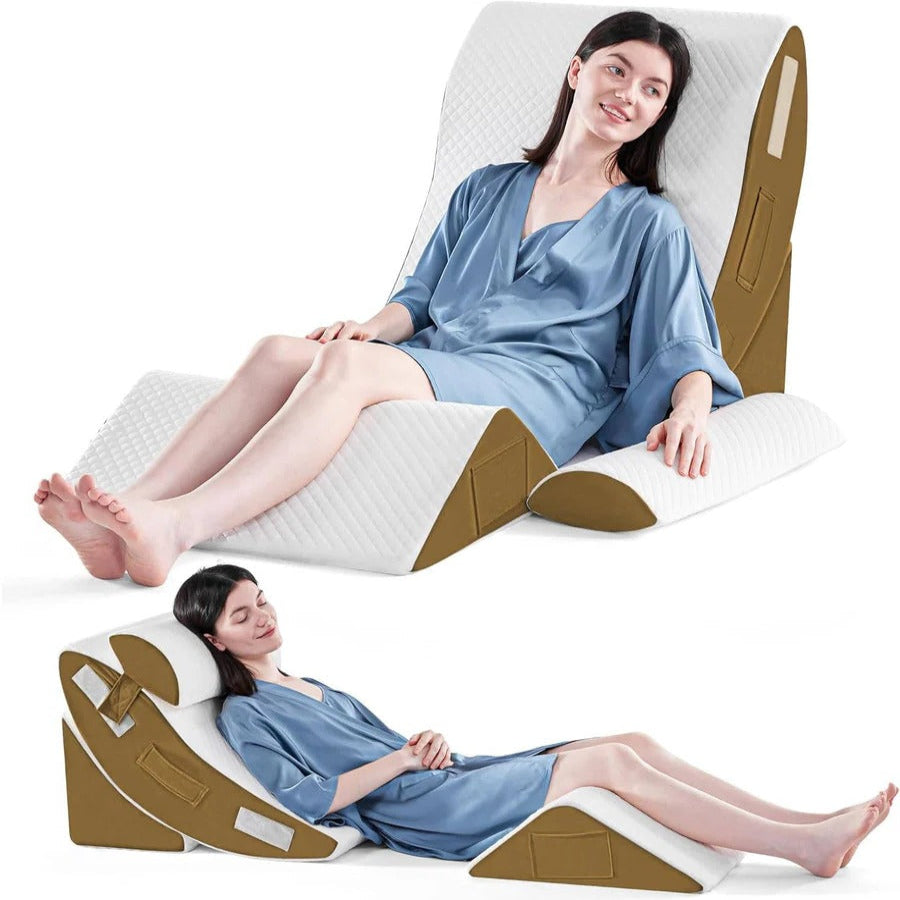 Memory Foam Triangle Wedge Pillow Set with Washable Plush Covers in 4 Piece Pack for Bed Rest