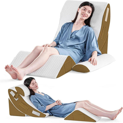 Memory Foam Triangle Wedge Pillow Set with Washable Plush Covers in 4 Piece Pack for Bed Rest