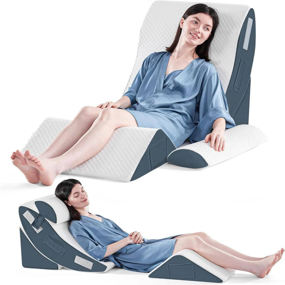 Memory Foam Triangle Wedge Pillow Set with Washable Plush Covers in 4 Piece Pack for Bed Rest