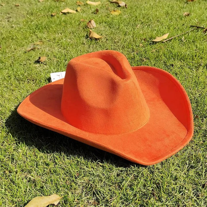 Faux Suede Wide Brim Cowboy Hat