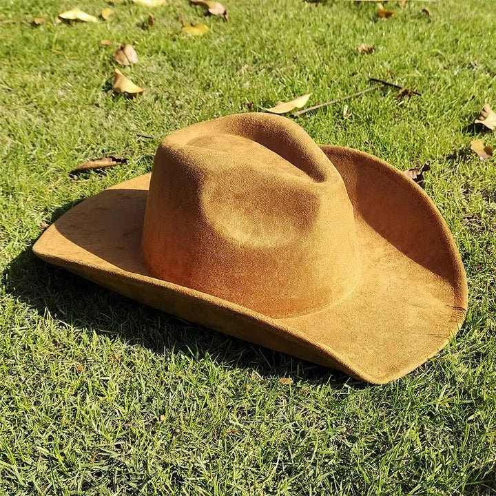 Faux Suede Wide Brim Cowboy Hat