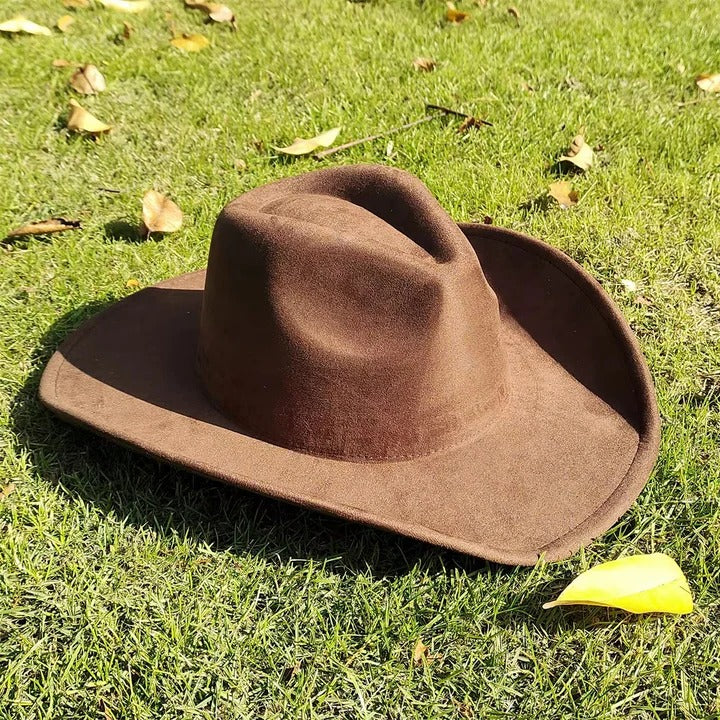 Faux Suede Wide Brim Cowboy Hat