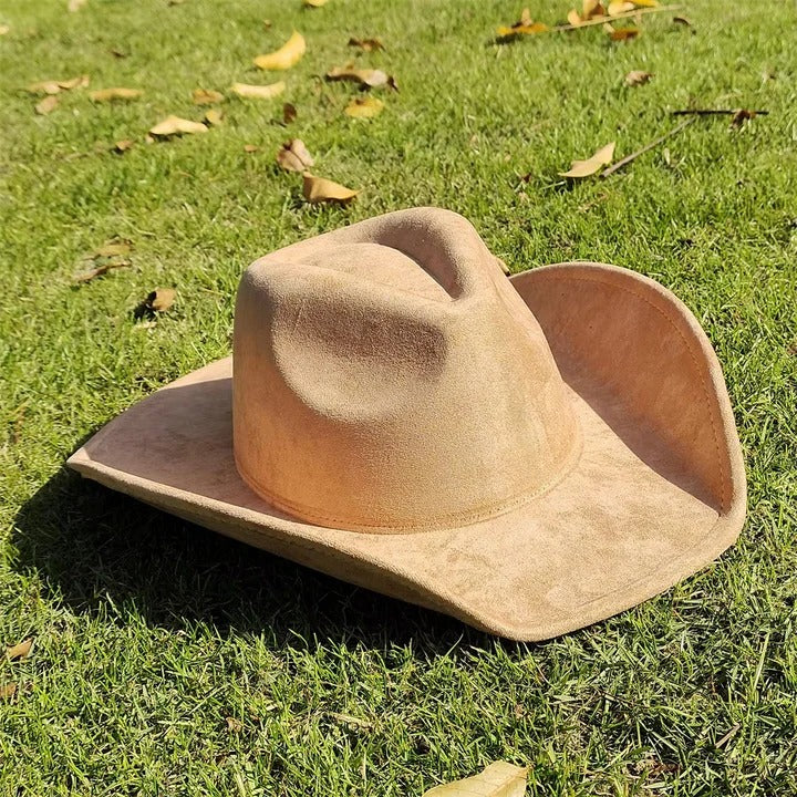 Faux Suede Wide Brim Cowboy Hat