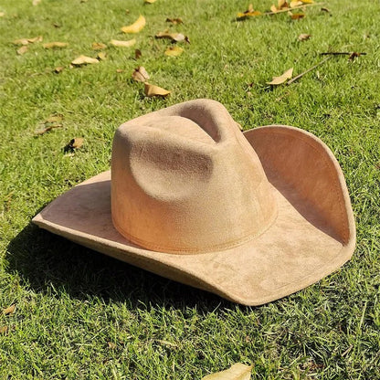 Faux Suede Wide Brim Cowboy Hat