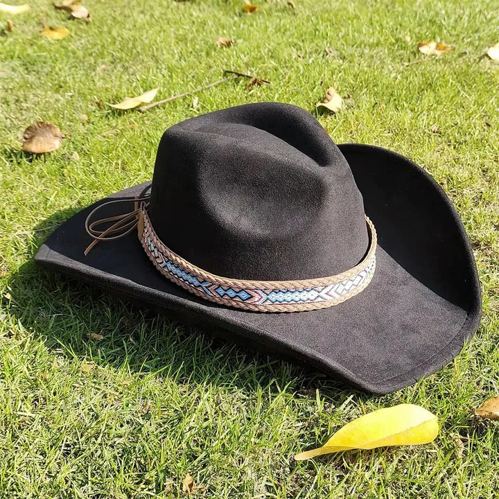 Faux Suede Wide Brim Cowboy Hat