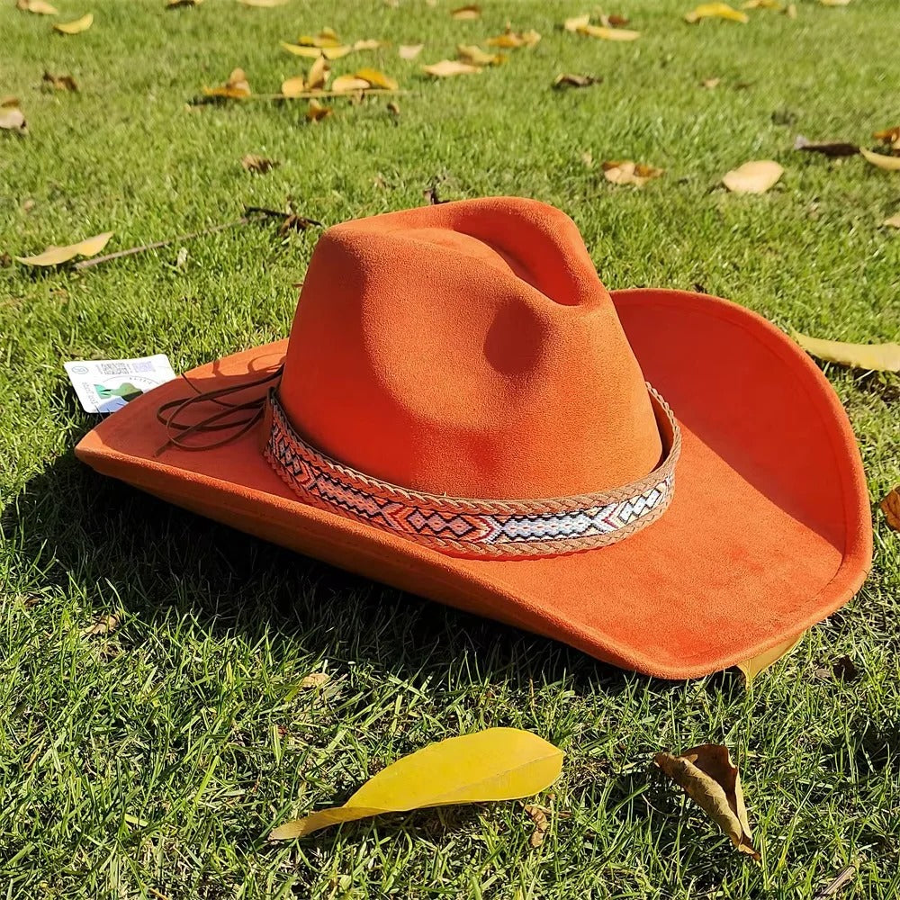 Faux Suede Wide Brim Cowboy Hat