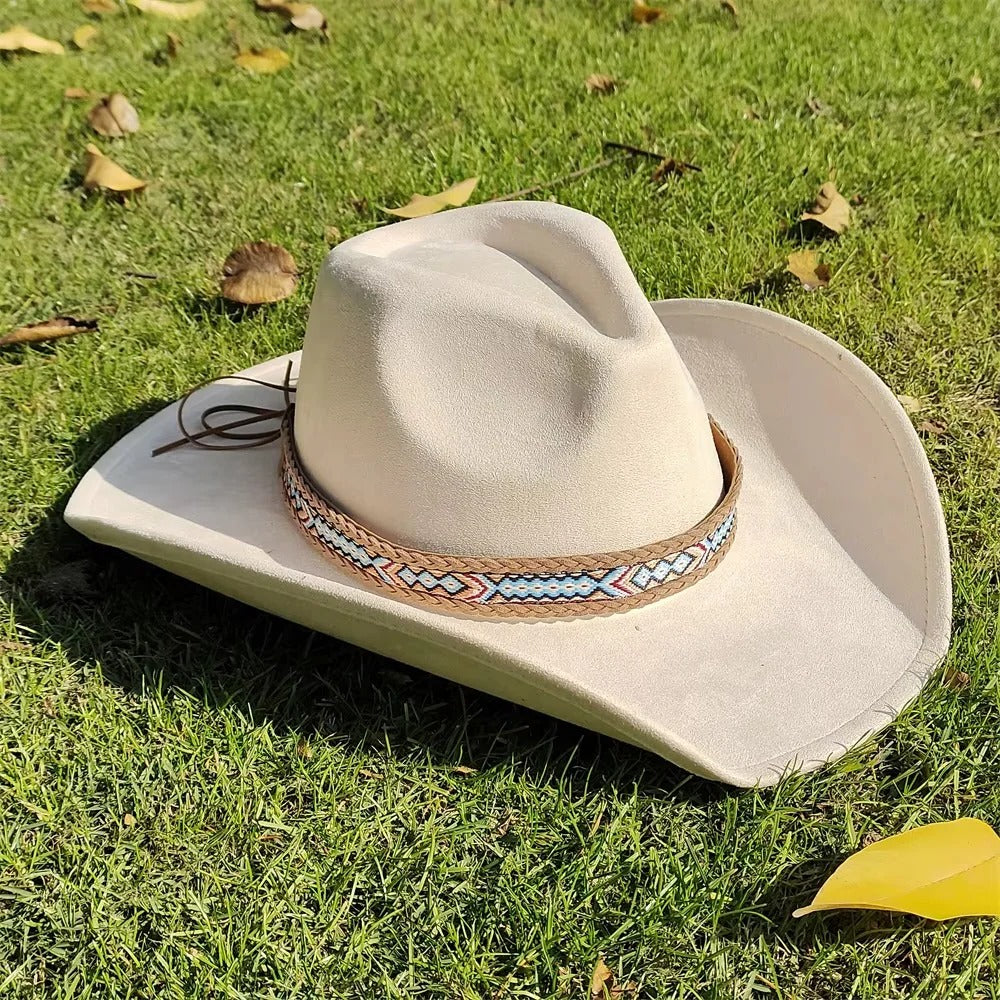 Faux Suede Wide Brim Cowboy Hat