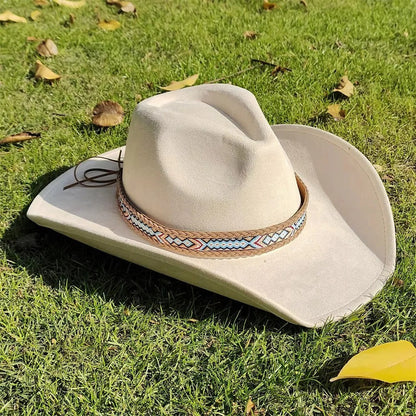 Faux Suede Wide Brim Cowboy Hat