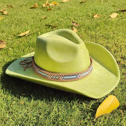 Faux Suede Wide Brim Cowboy Hat