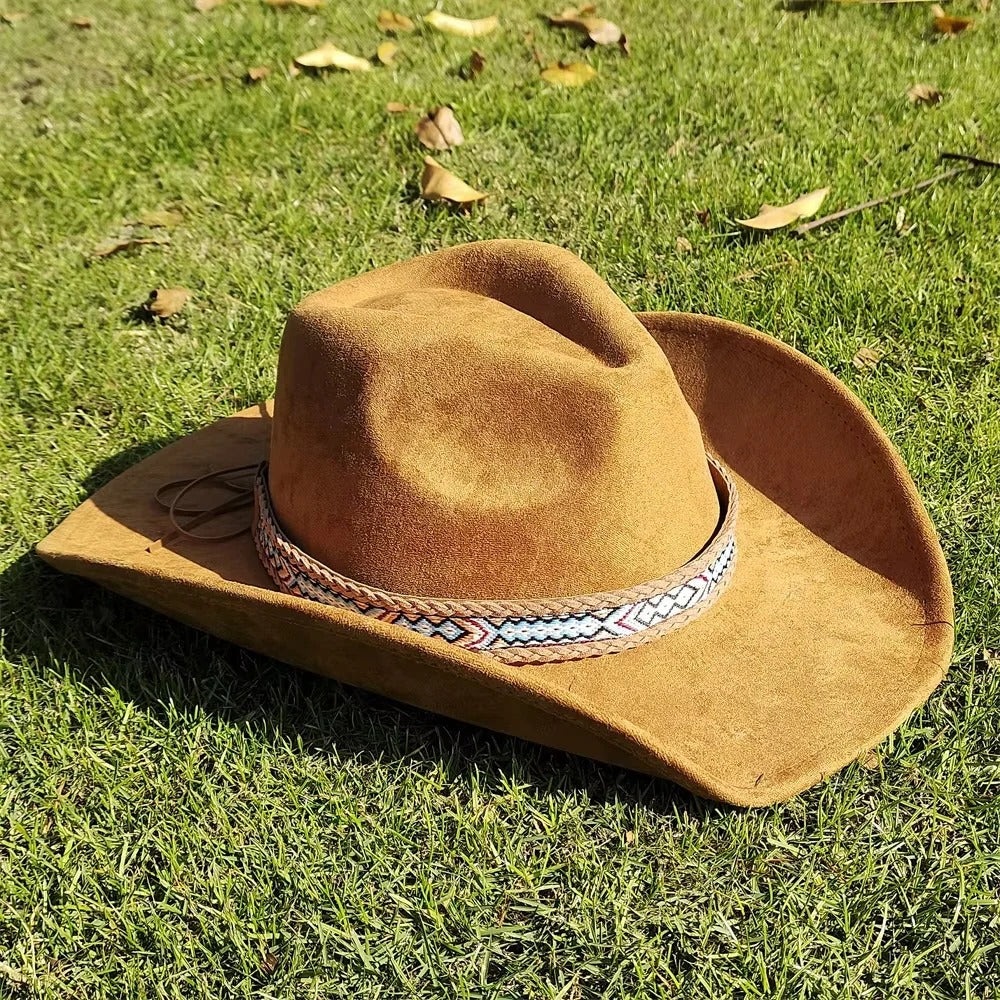 Faux Suede Wide Brim Cowboy Hat
