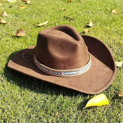 Faux Suede Wide Brim Cowboy Hat