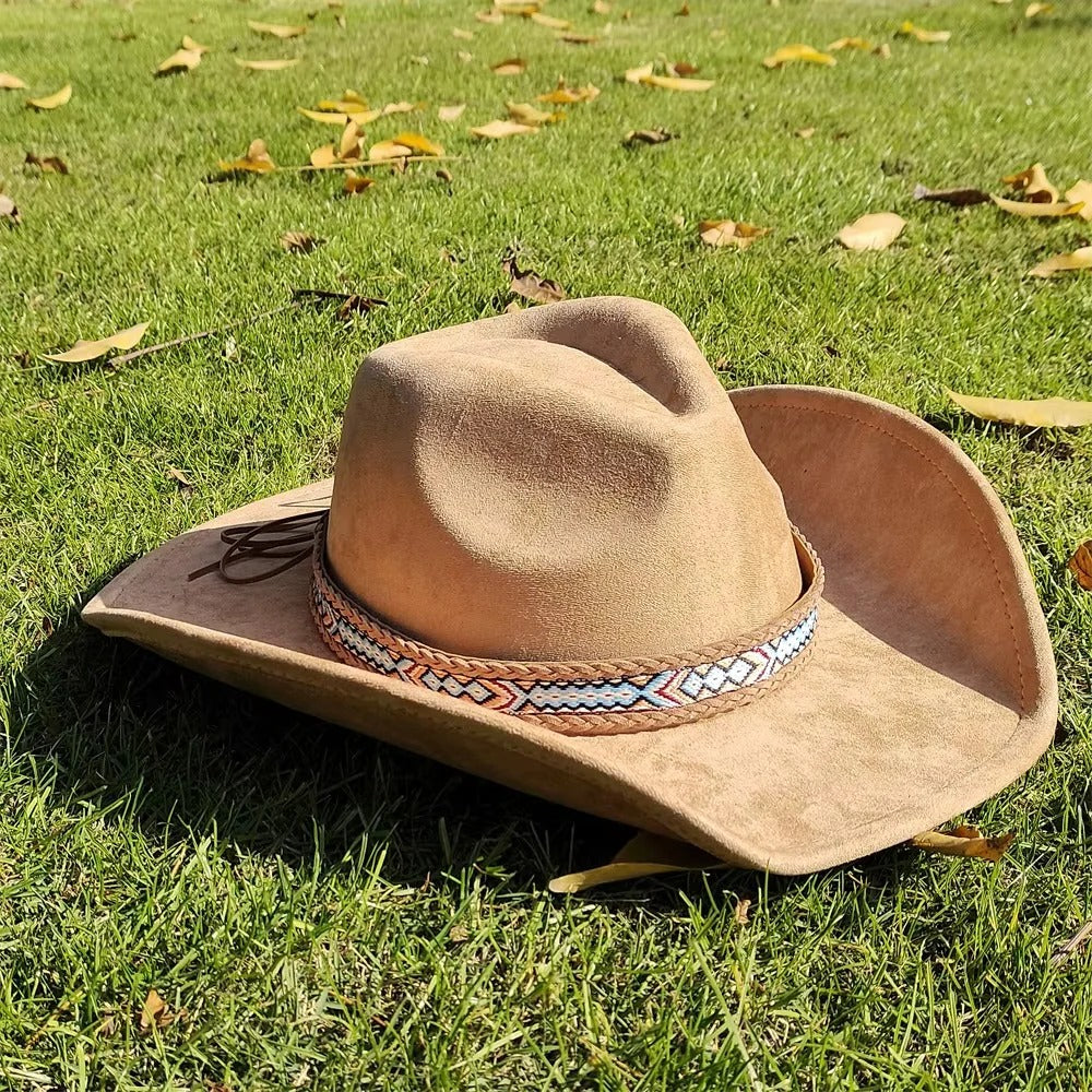 Faux Suede Wide Brim Cowboy Hat