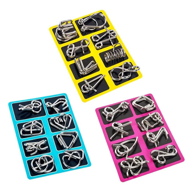 Metal Puzzle Ring Brain Teaser Set of 8 for Adults and Kids