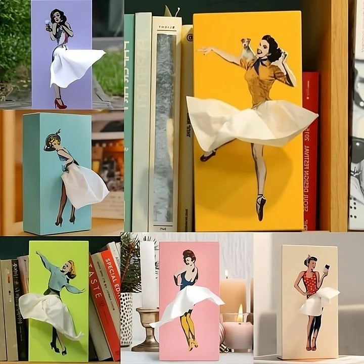 Tissue Box Cover with Lifting Skirt Design and Weighted Base