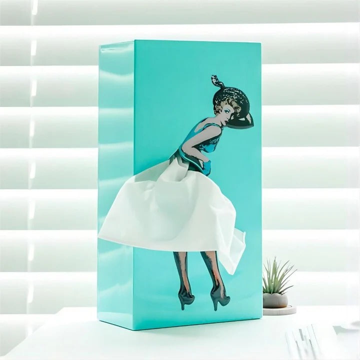 Tissue Box Cover with Lifting Skirt Design and Weighted Base