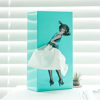 Tissue Box Cover with Lifting Skirt Design and Weighted Base