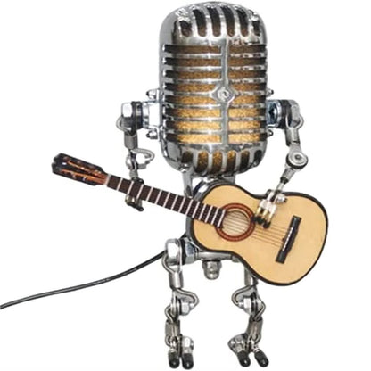 Retro Metal Robot Lamp with Guitar and Microphone
