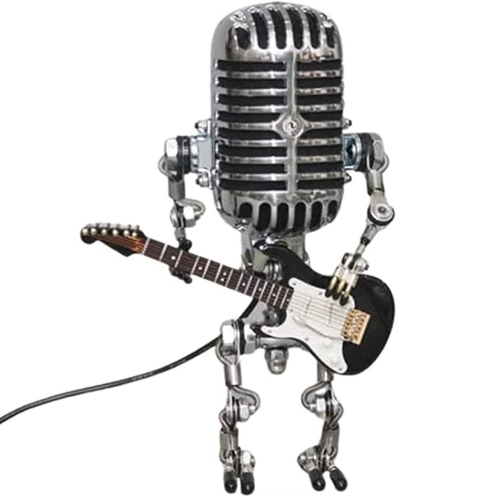 Retro Metal Robot Lamp with Guitar and Microphone