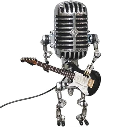 Retro Metal Robot Lamp with Guitar and Microphone