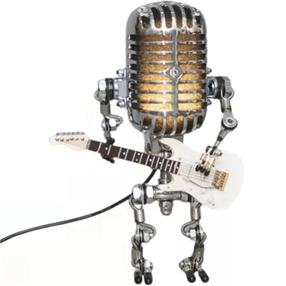 Retro Metal Robot Lamp with Guitar and Microphone