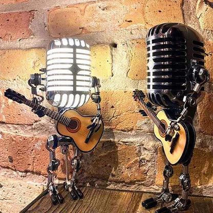 Retro Metal Robot Lamp with Guitar and Microphone
