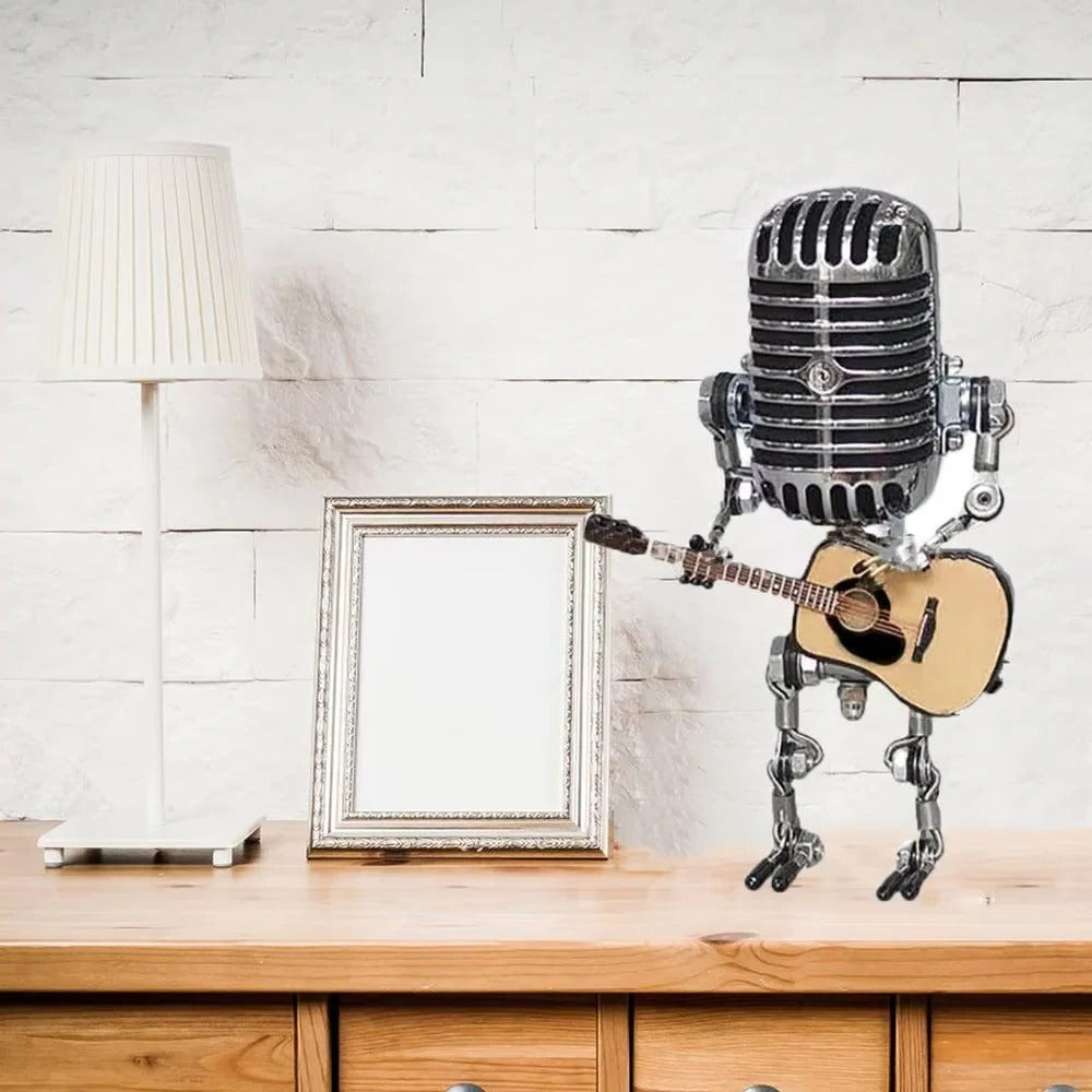 Retro Metal Robot Lamp with Guitar and Microphone