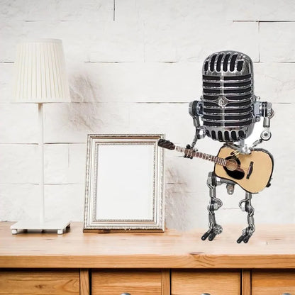 Retro Metal Robot Lamp with Guitar and Microphone