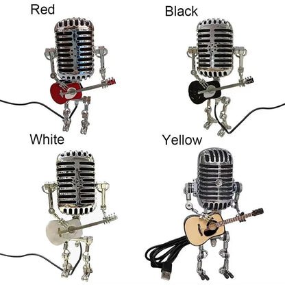 Retro Metal Robot Lamp with Guitar and Microphone