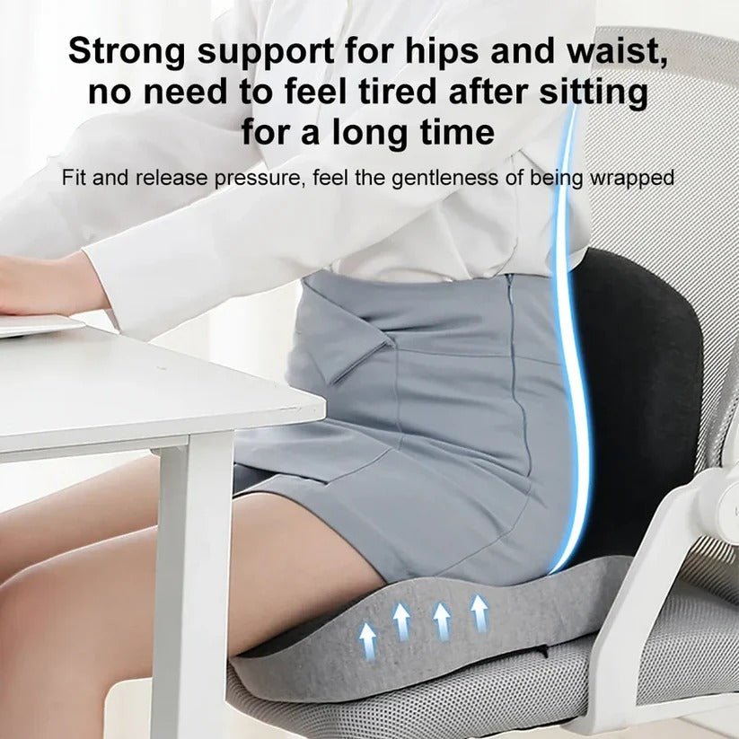 Memory Foam Seat Cushion with an Attached Backrest, a Removable Washable Cover and a Non Slip Base