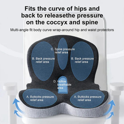 Memory Foam Seat Cushion with an Attached Backrest, a Removable Washable Cover and a Non Slip Base