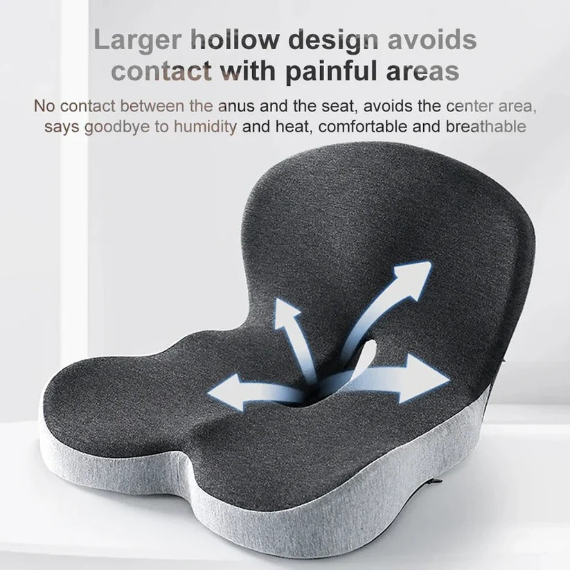 Memory Foam Seat Cushion with an Attached Backrest, a Removable Washable Cover and a Non Slip Base