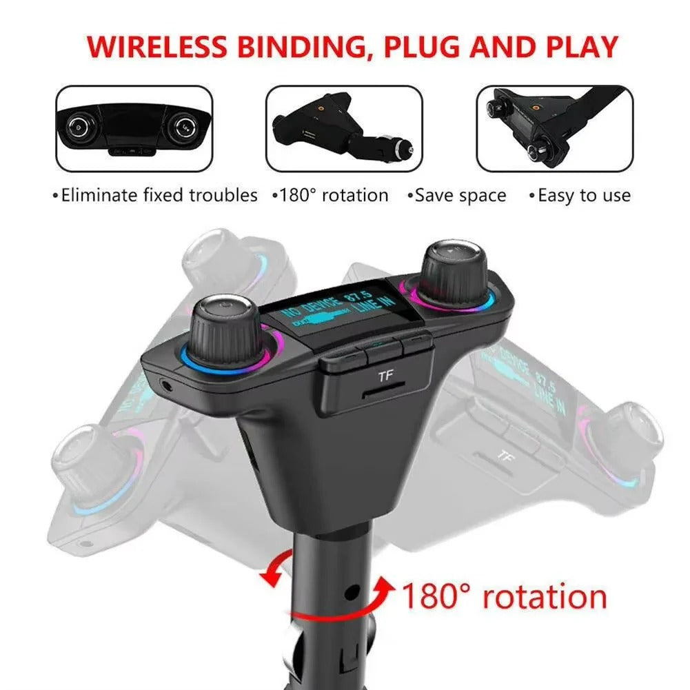 Bluetooth 5.0 Car Radio Transmitter with LED Display, Dual USB