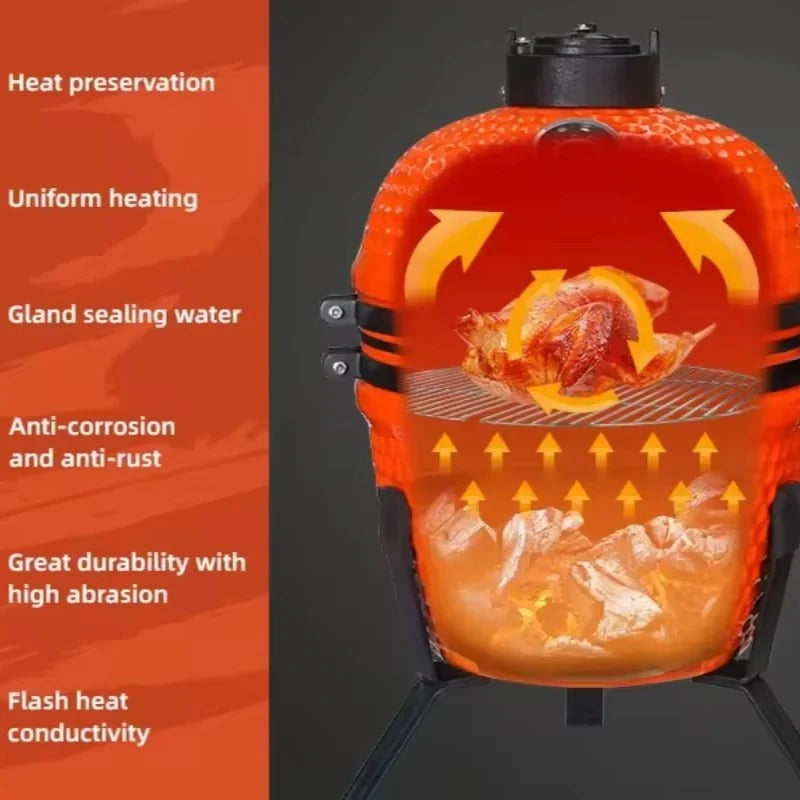 Compact Ceramic Charcoal Grill - 13 inches Portable BBQ Cooker