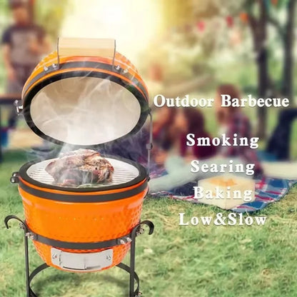 Compact Ceramic Charcoal Grill - 13 inches Portable BBQ Cooker