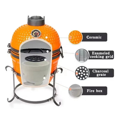 Compact Ceramic Charcoal Grill - 13 inches Portable BBQ Cooker