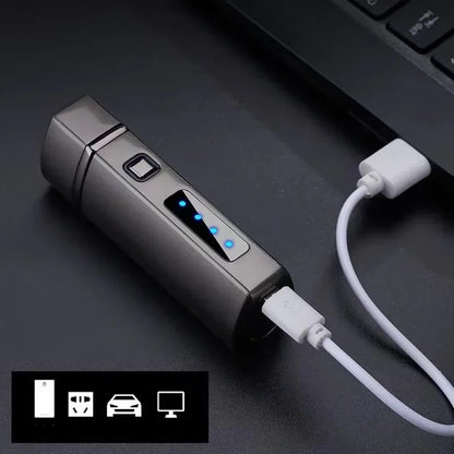 USB Rechargeable Metal Lighter, Triple-Jet Blue Flame Design
