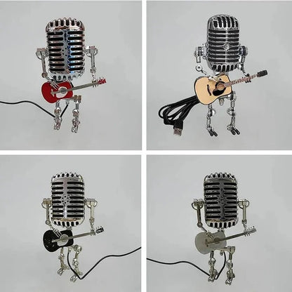 Retro Industrial Metal Robot Lamp With Vintage Microphone Head