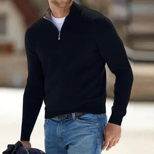 Mens Zip Front Basic Sweater with Long Sleeves and Regular Fit in Nine Colors and Sizes M to 5XL