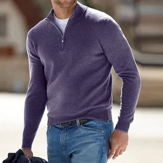 Mens Zip Front Basic Sweater with Long Sleeves and Regular Fit in Nine Colors and Sizes M to 5XL