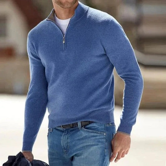 Mens Zip Front Basic Sweater with Long Sleeves and Regular Fit in Nine Colors and Sizes M to 5XL