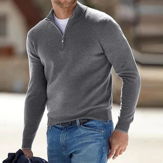 Mens Zip Front Basic Sweater with Long Sleeves and Regular Fit in Nine Colors and Sizes M to 5XL