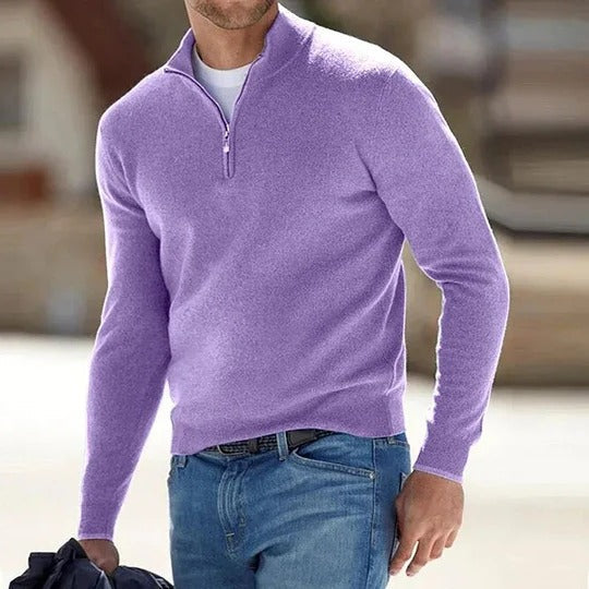 Mens Zip Front Basic Sweater with Long Sleeves and Regular Fit in Nine Colors and Sizes M to 5XL