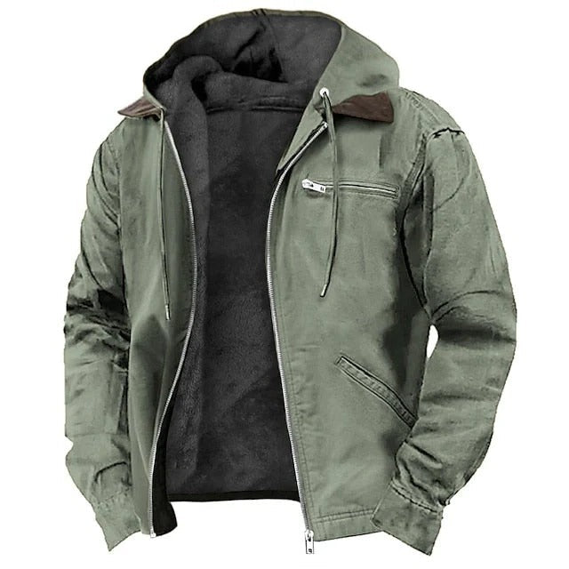 Mens Fleece Lined Hooded Work Jacket with Full Zip for Cold Weather
