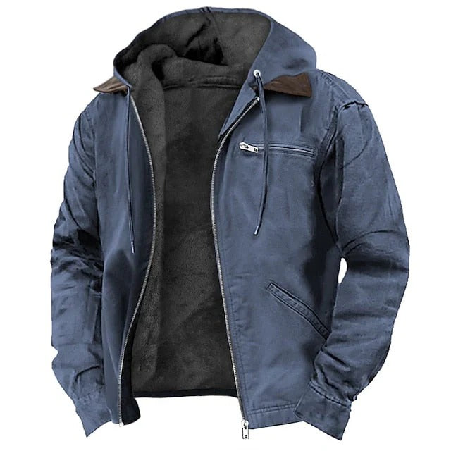 Mens Fleece Lined Hooded Work Jacket with Full Zip for Cold Weather