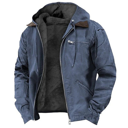 Mens Fleece Lined Hooded Work Jacket with Full Zip for Cold Weather
