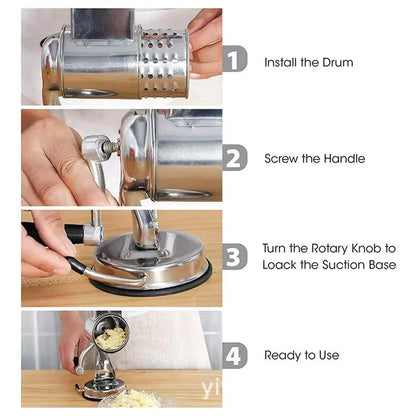 Rotary Cheese and Vegetable Grater with 5 Interchangeable Stainless Steel Blades