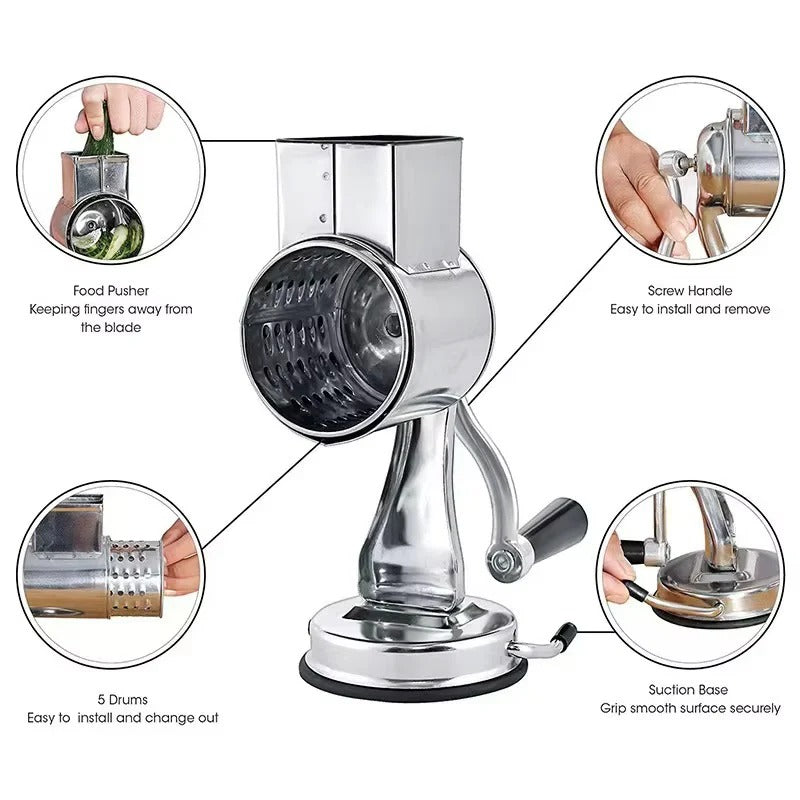 Rotary Cheese and Vegetable Grater with 5 Interchangeable Stainless Steel Blades